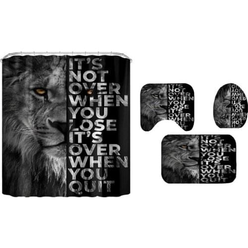 Head of Ferocious Lion Shower Curtain 4 PCS Toilet Lid Cover Anti-Slip Soft Rugs Bath Mat Kids Bathroom Set Home Decor