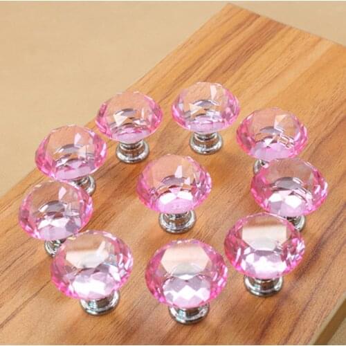 5PCS 30mm Pink Crystal Glass Diamond Door Handles Home Kitchen Cabinet Cupboard Drawer Pulls Wardrobe Knobs Hardware