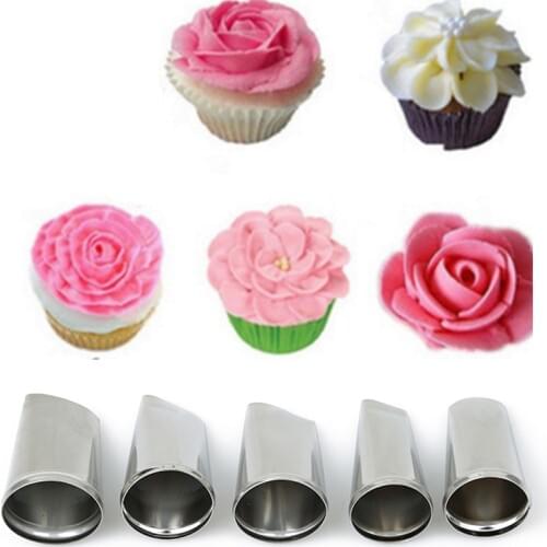 5Pcs/Set Rose Petal Metal Cream Tips Cake Decorating Tools Icing Piping Nozzles Cake Cream Decorating Cupcake Tools