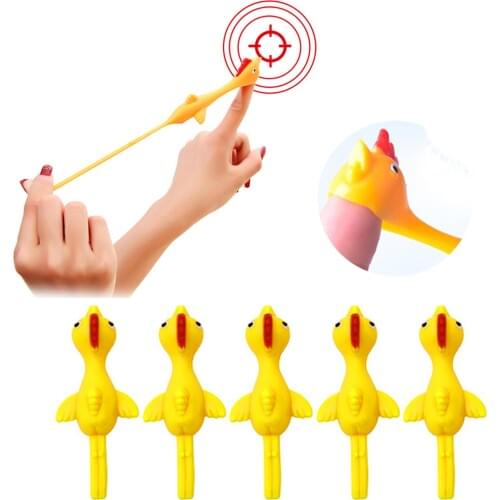 5pcs Funny Chicken Shape Stretchy Slingshot Finger Fling Joke Toys Party Props Kids Educational Toys for Children Gifts