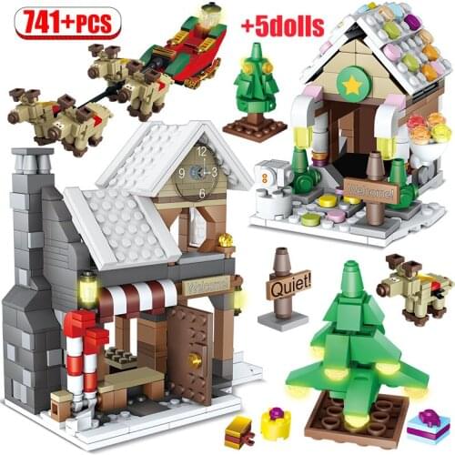 741pcs City Street View Christmas Tree House Building Blocks Friends DIY Clock Figures Bricks Educational Toys For Kids Gifts