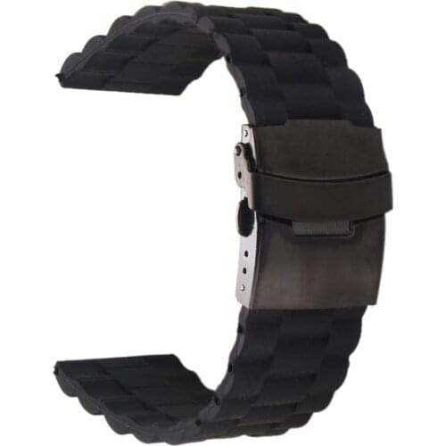 BEAFIRY Soft Silicone Rubber Watch Band Strap20 22 24mm Waterproof Watchband black