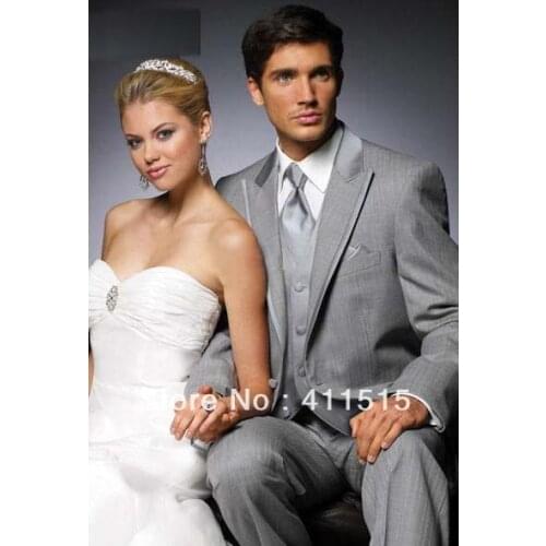 Free shipping/Top sell!custom made cheap shallow gray Groom Tuxedos Best man Suit Wedding Groomsman/Mens Suits Bridegroom dress