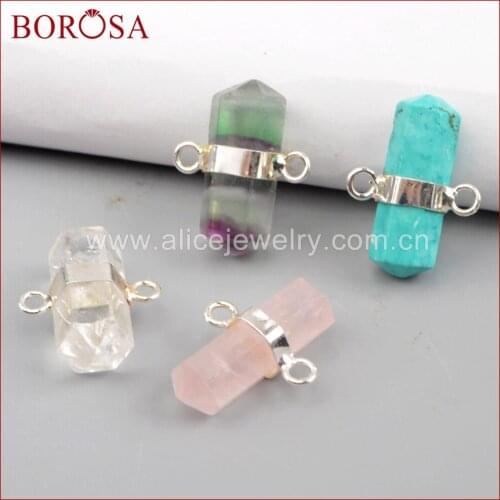 BOROSA Hexagon Multi-kind Stones Silver Plated Connectors Natural Crystal Blue Howlite Quartz Pendant Jewelry for Necklace WX995