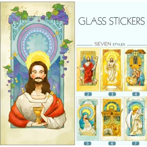 40x120cm Painted Art Church Rectangular Glass Film Decorative Glass Environmental Protection Film Window Privacy Sticker DIY