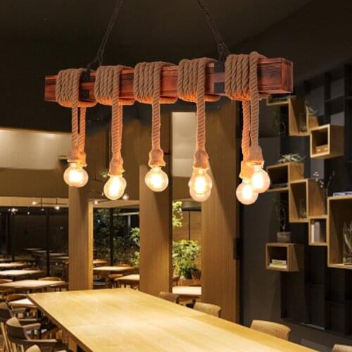 10 heads wood light retro industrial hemp rope pendant lamp cafe bar loft tea room living room dining room wood Chandelier