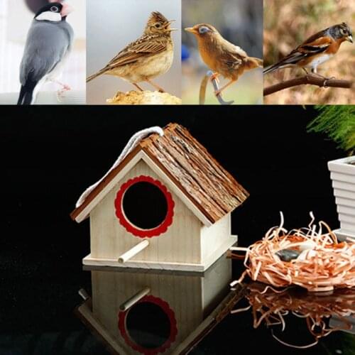 Wooden Bird Cage Houses Nest Natural Outdoors Hanging Garden Decorative