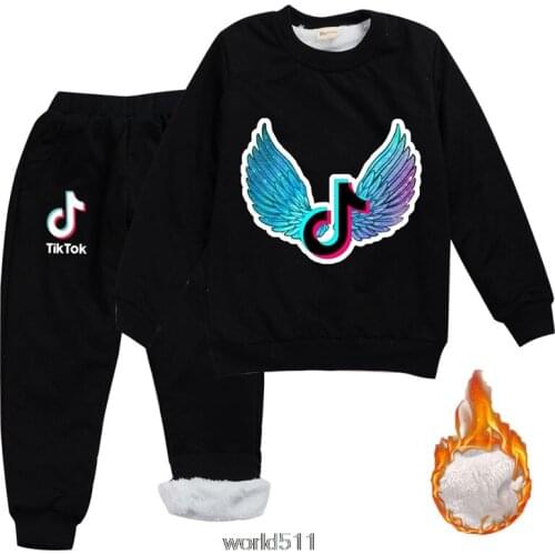 Tik Tok Long Sleeve Cotton Hoodies Christmas Gifts Winter Cartoon Warm Boys Graphic Tee +Pants Sets Kids Clothes Girls Outfits