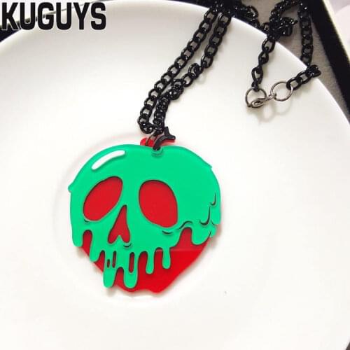 KUGUYS Trendy Jewelry Skeleton Necklace for Women Fashion Acrylic Apple Skull Pendant Necklace Sweater Chain