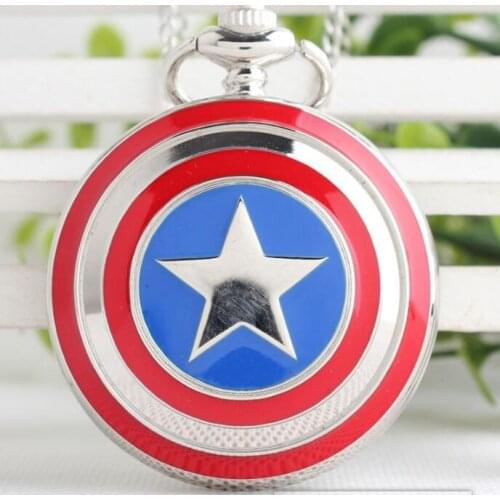 Quartz Pocket Watch Captain America Icon Star Pendant Necklace Chain Fob Watches For Men Women Childre pocket watch Gift