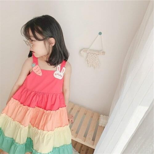 Summer girls dress baby suspender dress childrens fashion trend Korean version of the rainbow cartoon toddler cake dress