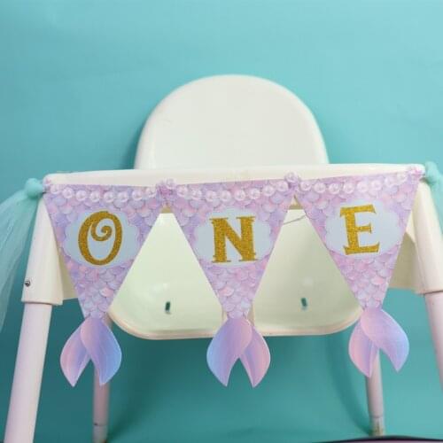 Little Mermaid 1st Birthday Supplies Under the Sea Happy Birthday Banner Garland Bunting for Girl Baby Birthday Party Decoration