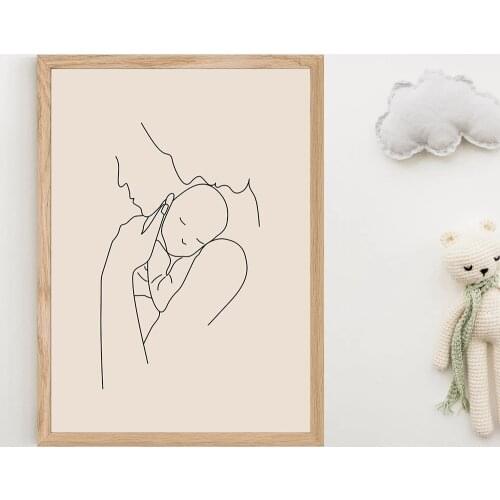 Mom Hands Line Drawing Print Newborn Baby Poster Abstract Canvas Painting Family Wall Art Pictures Nursery Kids Room Decoration