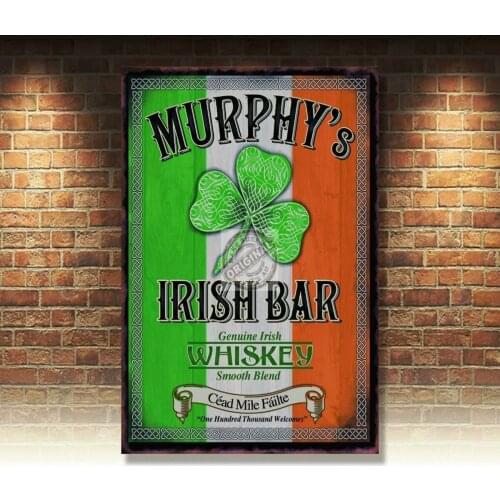 Murphys Irish Bar, Pub Restaurant Whiskey Clover Ireland, Large Metal Tin Sign