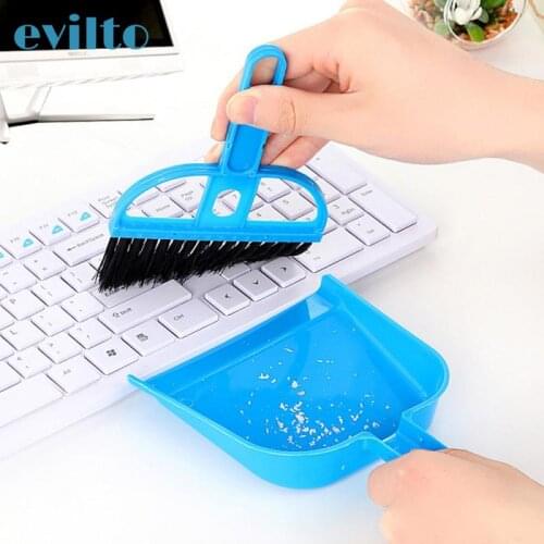 2pcs Mini Desktop Cleaning Brush Multi-function Keyboard Brush Small Broom Dustpan Set for Home School Office Clean Brush Set