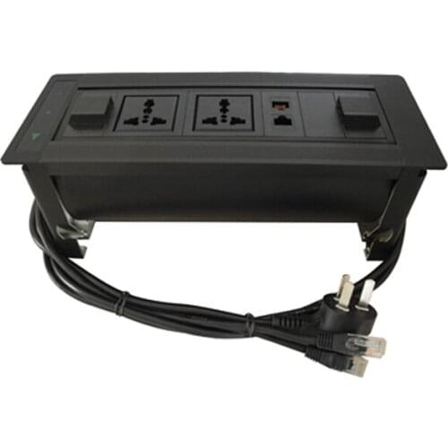 Multifunction Electric Tabletop Manual Flipping Revolving Socket 2 Plug Power+2 Networks Black Color Outlet Customized Support