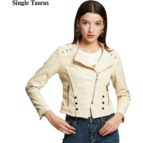 Female Faux Leather Moto Jacket Fall Winter Long Sleeve Patent PU Zipper Decorate Jacket Streetwear Causl Lady Chaketas De Mujer