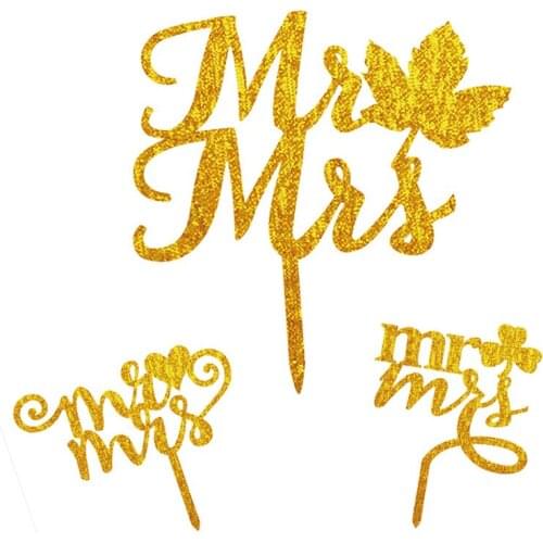 Mr Mrs Acrylic Cake Flags Love Heart Maple Leaf Clover Black White Gold Silver Cake Topper For Wedding Party Cake Decoration