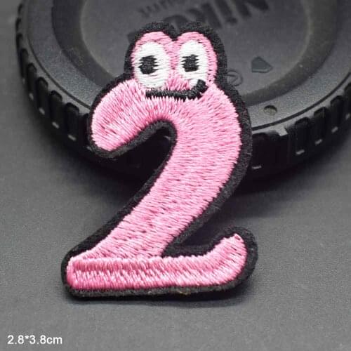 Cartoon Pink Animal Two 2 Number Iron On Embroidered Clothes Patch For Clothing Stickers Garment Apparel Accessories