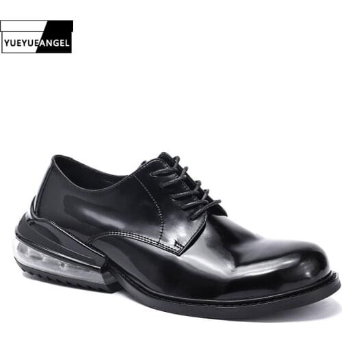 Men England Style Platform Casual Genuine Leather Shoes Luxury Wedding Party Shoes Lace Up Round Toe Dress Shoes Footwear