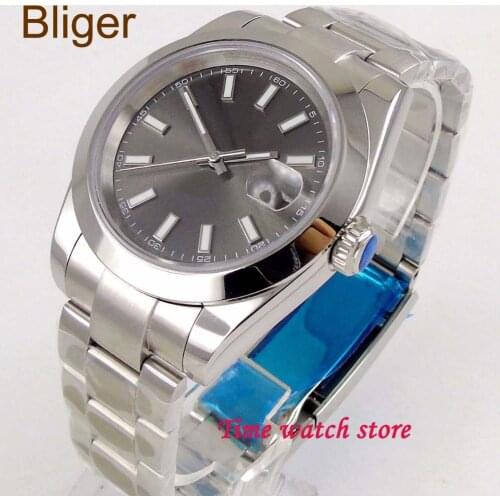 40mm Bliger grey dial luminous mens watch date saphire glass polished bezel 21 jewels Miyota 8215 Automatic wrist watch 164