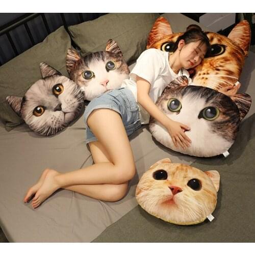 3D Simulation Cat Head Plush Pillow Toy Soft Washable Stuffed Cushion Doll Kids Toy Sofa Pillow Home Decoration Birthday Gift