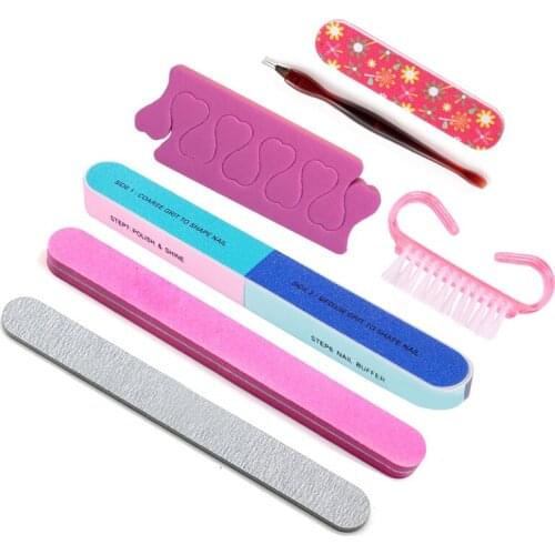 7 PCS Manicure set Nail Makeup Tool Set Fingernail Toenail Peeling Polishing strip Brushes Professional Kit Gift