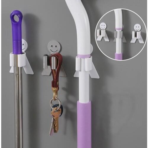 Wall Mounted Cartoon Mop Holder Broom Gripper Umbrella Hanger Hook Cooker Utensil Storage Rack Shelf Bathroom Organizer Tools