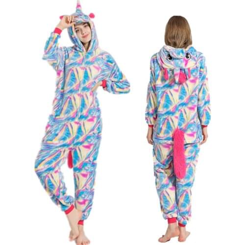 New Unicorn Adults Pajamas Winter Women Flannel Sleepwear Unisex Cute Cartoon Animal Pajama Set Kids Hooded Pyjamas Sleepwear