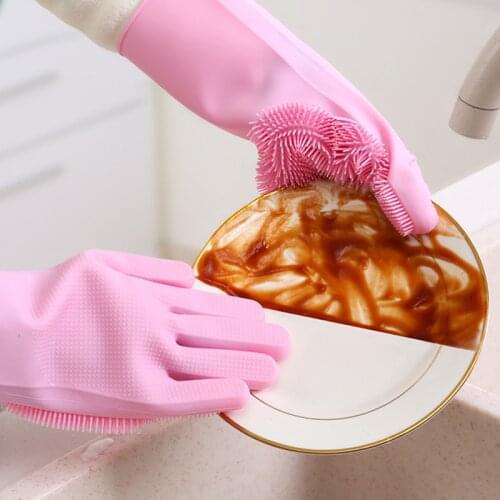 Magic Silicone Cleaning Gloves Kitchen Dish Washing Gloves Easy Household Silicone Scrubber Rubber Kitchen Cleaning Tools