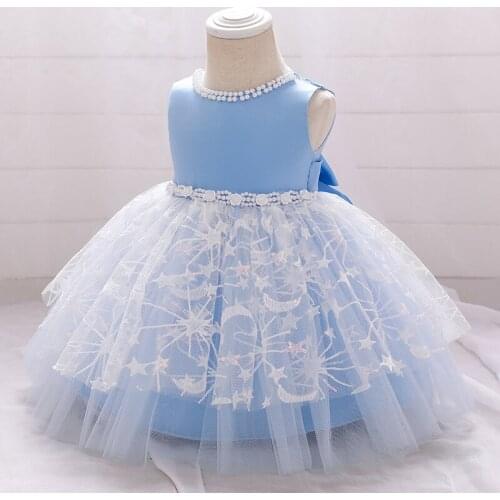 Newborn Sleeveless Beaded Elegant Princess Dress For Girls Birthday Party Baptism Costume Baby Print Wedding Dress Kids Clothing