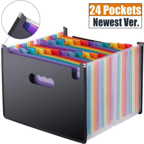 24 Pockets Expanding File Folder Organizer Portable Business File Office Supplies Document Holder Carpeta Archivador A4 Size