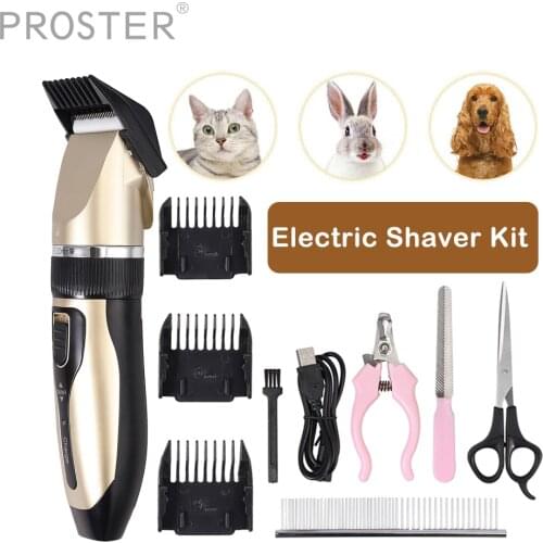 PROSTER Pet Dog Cat Hair Clipper Kit Electric Shaver Haircut Grooming Trimmer Rechargeable Professional Tools With 3-12mm Combs