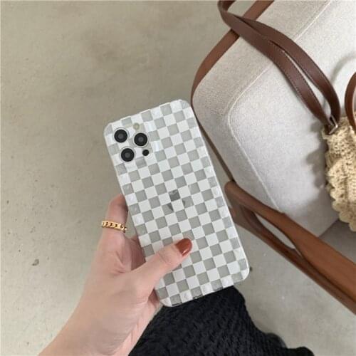 Retro Korean plaid Checkered square Transparent Phone Case For iPhone 11 12 Pro Max Xs Max XR Xs 7 8 Plus 7Plus case Cute Cover