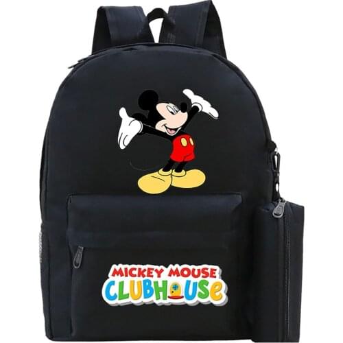 Disney Anime Cartoon Mouse Surrounding Pattern Print Backpack+Pencil Case Leisure Student School Bag Boys Leisure Two-Piece Suit