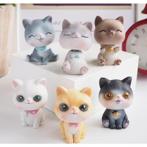 Cartoon Lovely Cat Shaking Head Toys Gift Car Panel Dashboard Decoration Toy Resin Cat Ornament Doll Auto Interior Accessories