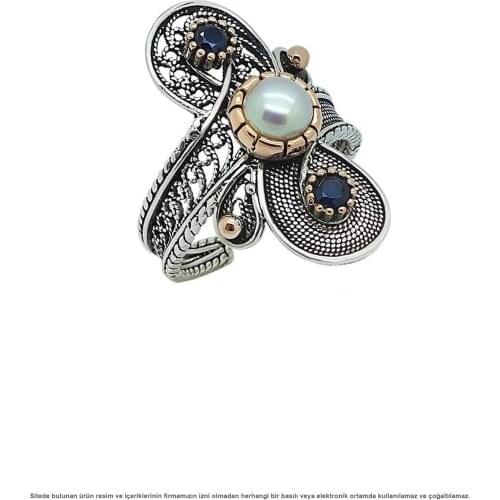 Silver Filigree Pearl Cubic Zirconia Women Ring