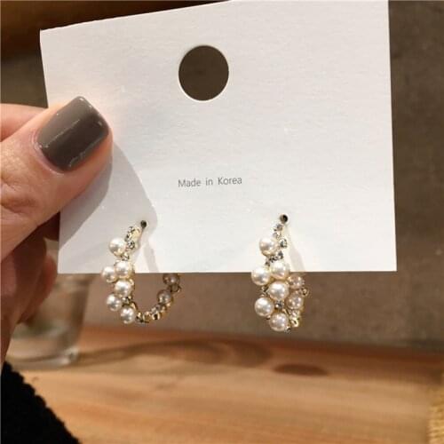 Earrings for Women Semicircular Pearl Earrings New Crystal Pearl Arc Earrings Jewelry Wholesale