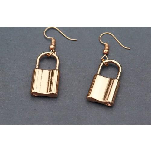 Hip Hop Lock Earrings Unisex Gold Geometry Drop Dangle Statement Earrings for Women Men Punk Jewelry