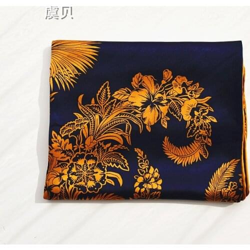 Luxury navy blue natural silk scarf with golden painting for women 100% real silk 110cm big square bandana shawl gift for lady