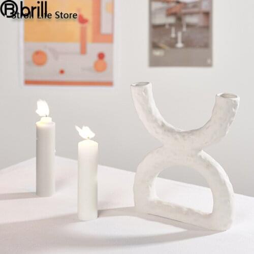 Nordic INS Candlestick Creative Flower Vase Home Decor White Candle Holder Wedding Candelabros Decorativos De Velas Bougeoir