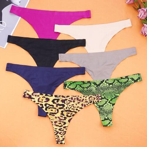 1 Piece Lot Sexy Lingerie Femme G String Thongs Women Underwear Leopard Serpentine Pattern Ice Silk Satin Panties Solid Color