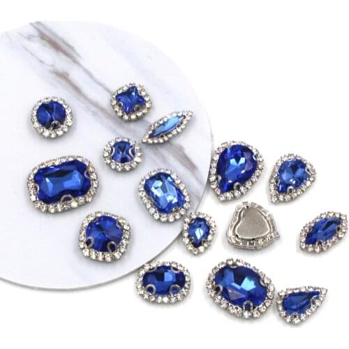 New style Light blue mixed shape glass strass flatback sew on crystal button rhinestones for clothing/wedding decoration