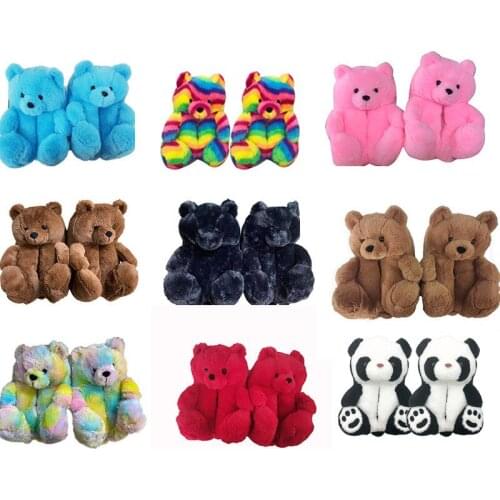 Womens Winter Plush Shoes Indoor Warm Home Slippers Cute Cartoon Animal Furry Flip Flops Female Bread Fat Sneakers House Slides