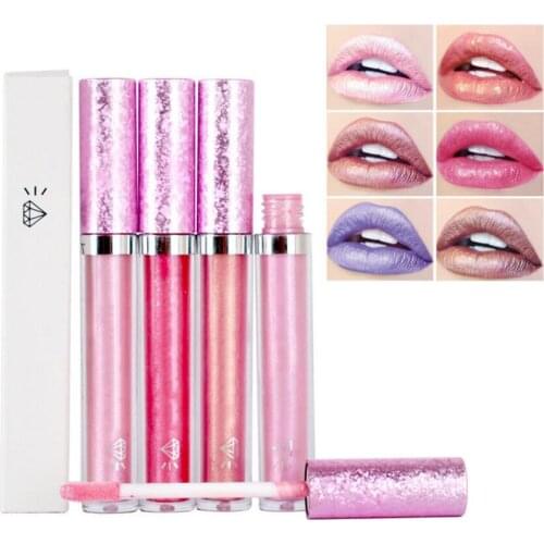 Nude Glitter Shimmer Lipstick Waterproof Long Lasting Moist Lip Gloss Vivid Colorful Lipgloss Sexy Women Glitter Makeup T0526