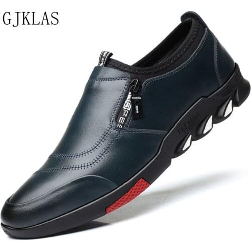 Business Shoes Men Oxford Leather Genuine Mens Dress Shoe Slip on Homme Fashion High-grade Side Zip Formal Shoes Men Loafers