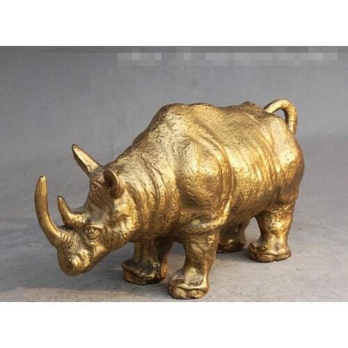 Folk Chinese FengShui Brass Carved rhinoceros Animal Decorate Statue Statuette