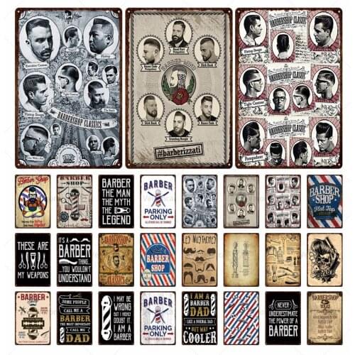 Barber Vintage Metal Tin Sign Haircut Sign Plaque Wall Decor Poster for Barber Shop Beauty Salon Retro Iron Painting Garage Sign