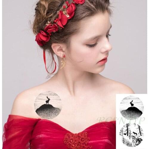Waterproof Temporary Tattoo Sticker Deer Forest Wolf Flash Tatoo Fake Tatto Hand Arm Neck Body Body Art for Woman Men