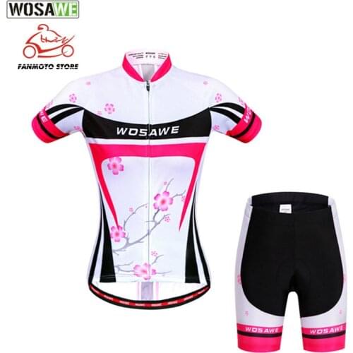 WOSAWE Women motorcycle Cycling Clothing Set Cycling Jersey Summer Breathable Short Sleeve Tops silicone Quick Dry GEL Pad short
